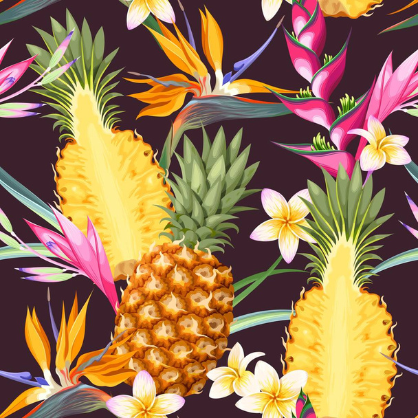 Seamless pattern with pineapple fruits - Vector, Image