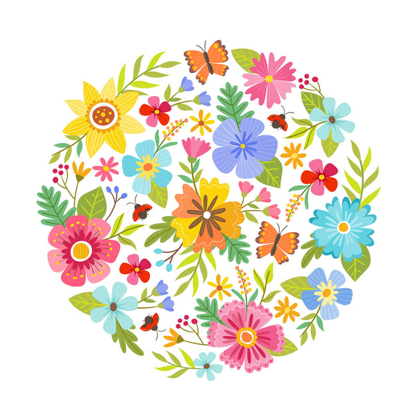 Circle shape made with flowers - Vector, Imagen