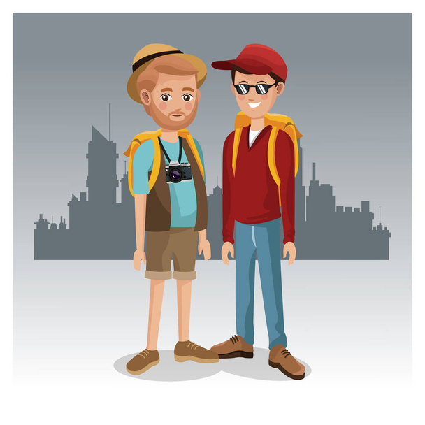 Tourists in the city - Vector, Image