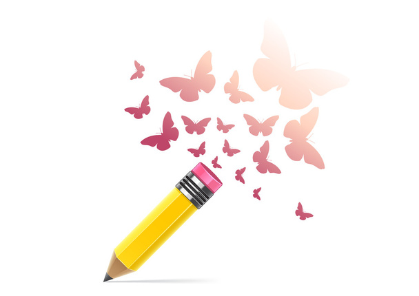Lápiz con mariposas
 - Vector, Imagen