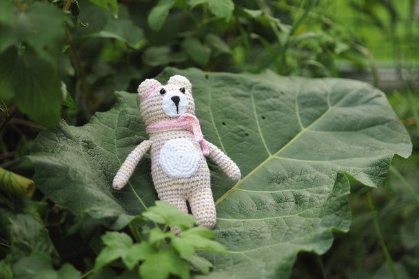 Teddybear toy knitted in the technique of knitting amigurumi - Zdjęcie, obraz