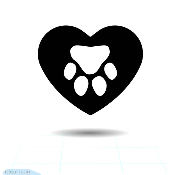 Footprint of an Paw dog or cat in heart. The track in the heart. Vector icon. - Wektor, obraz