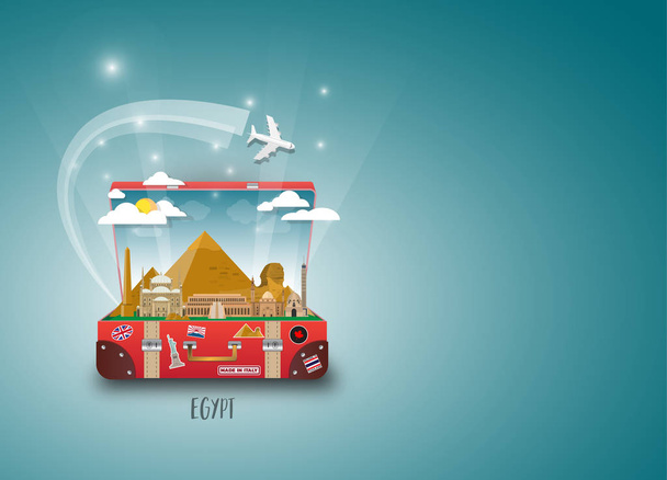 エジプト ランドマーク世界的な旅行および旅行の用紙の背景. - ベクター画像