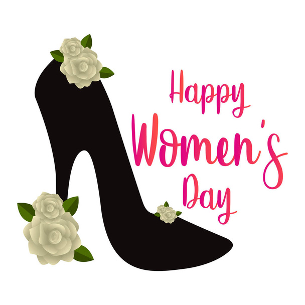 High heel shoe with flowers. Happy women day - Вектор, зображення