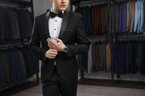 Perfect to the last detail. Modern businessman. Fashion shot of a handsome young man in elegant classic suit. Mens beauty, fashion. - 写真・画像