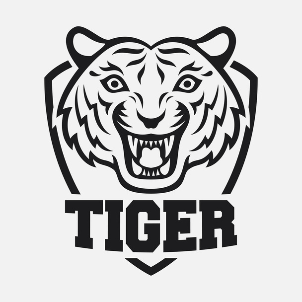 Mascot of black tiger's head on shield background - Vector, Image