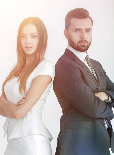 Portrait of business people back to back against white backgroun - Фото, изображение