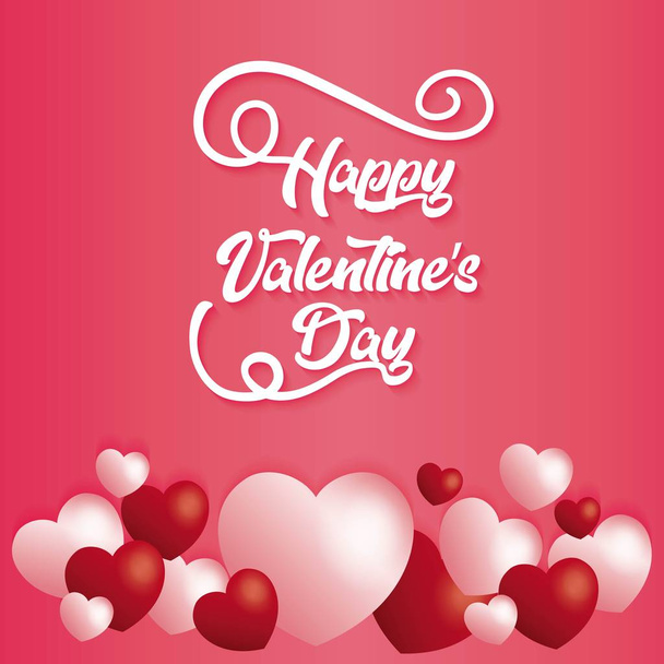 Happy Valentines Day typography on hearts decorated background  - Vektor, Bild