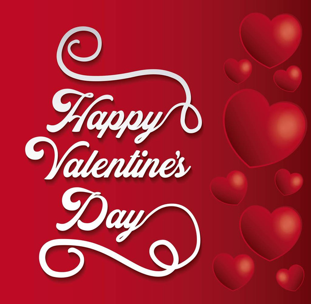 Happy Valentines Day typography on hearts decorated background  - Вектор,изображение