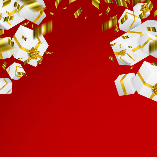 Gift 3D background. Festive box and bow vector illustration - Vettoriali, immagini