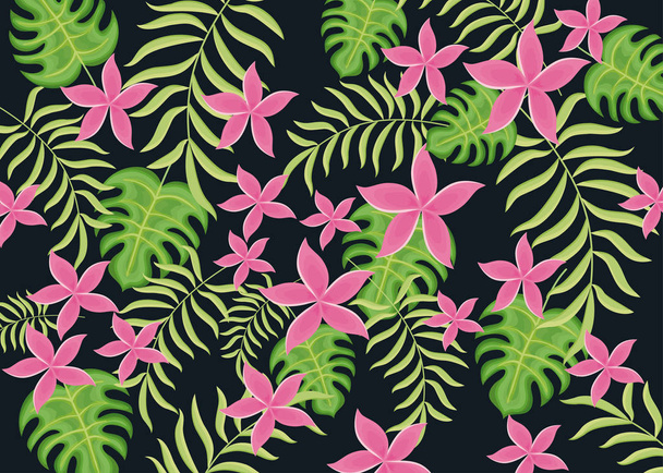 Jednolity wzór kwiat tropikalny tło - Wektor, obraz