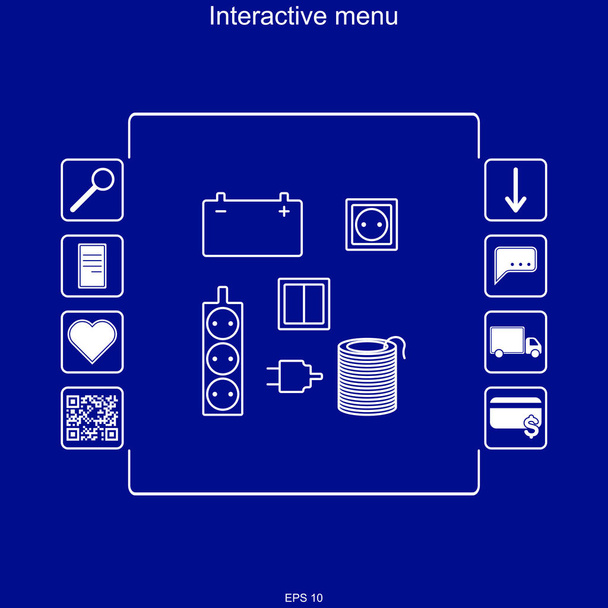 Векторне зображення інтерактивного меню для придбання електротоварів у багатофункціональному меню з можливістю пошуку, доставки та оплати товарів
. - Вектор, зображення