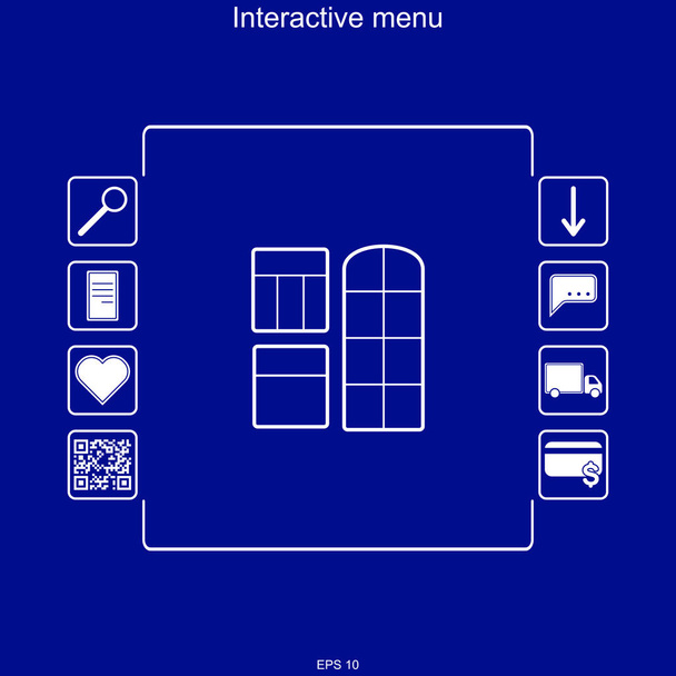 Векторное изображение интерактивного меню для покупки окон в многофункциональном меню с возможностью поиска, доставки и оплаты товаров
. - Вектор,изображение
