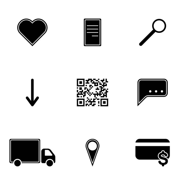 Immagine vettoriale di icone di tasti di menu caldo - preferiti, pagamento, consegna, ricerca. Piatto
. - Vettoriali, immagini