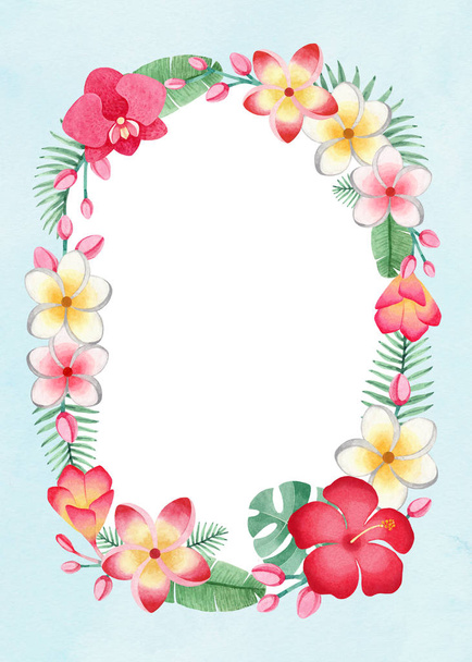 Watercolor  tropical floral wreath. Perfect for greeting card or invitation - Photo, Image