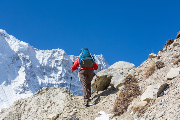Wandelaar in Himalaya berg. Nepal - Foto, afbeelding