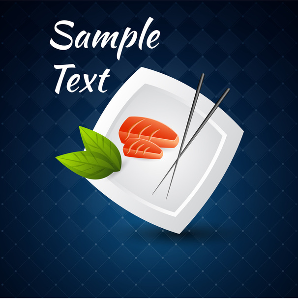 Vector background with sushi on the plate and chopsticks. - Vector, Image