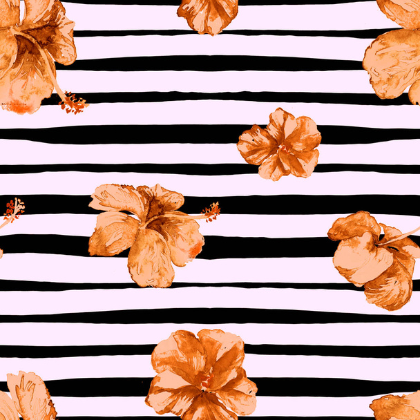 Hibiscus Seamless Pattern with Lines. - Foto, Bild