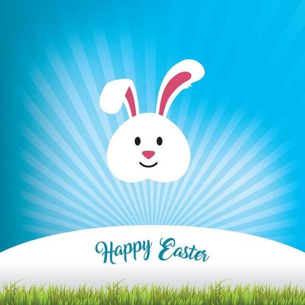 Conejo de Pascua blanco sobre fondo azul cielo estilo retro
 - Vector, imagen