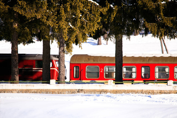 ブルガリア: 雪の日の間にラインに沿って通過列車. - 写真・画像