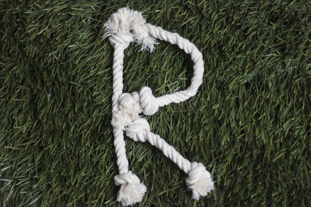 Alfabeto de cuerda sobre hierba. Letra R
 - Foto, imagen