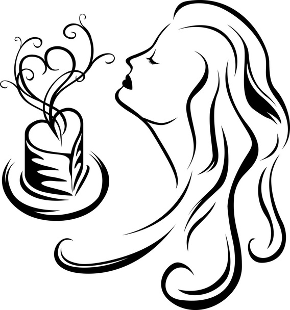 Lány élvezi aroma kávé - Vektor, kép