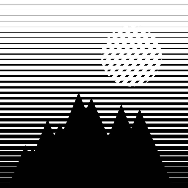 Toppen van de bergen "under moon". Berg afdrukken. Vector concept banner. - Vector, afbeelding