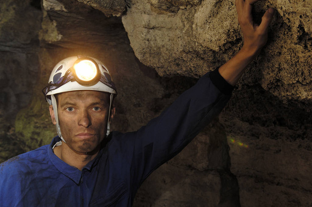 Portret z Górnikiem w kopalni - Zdjęcie, obraz