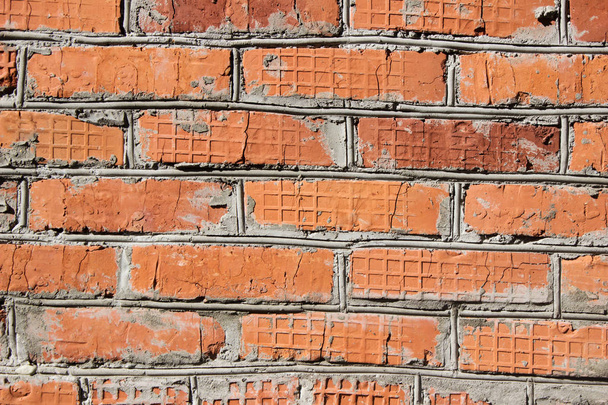 Red old brick wall, abstract background. vintage - Photo, Image