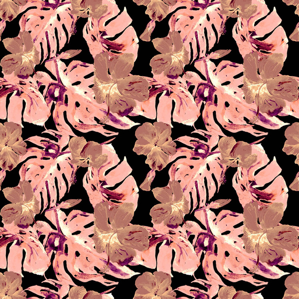 Exotic Flowers. Watercolor Seamless Pattern.  - Photo, image