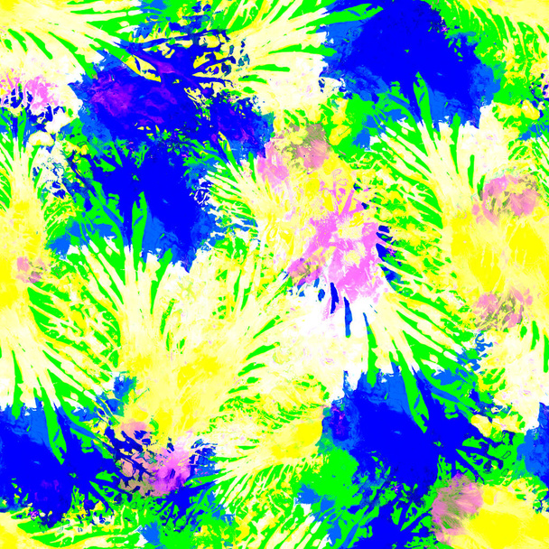 Seamless Hand Drawn Watercolor Pattern. Bright Design for Wallpaper, Tile, Textile, Fabric, Wrapping, Packaging, Camouflage Print. - Photo, Image