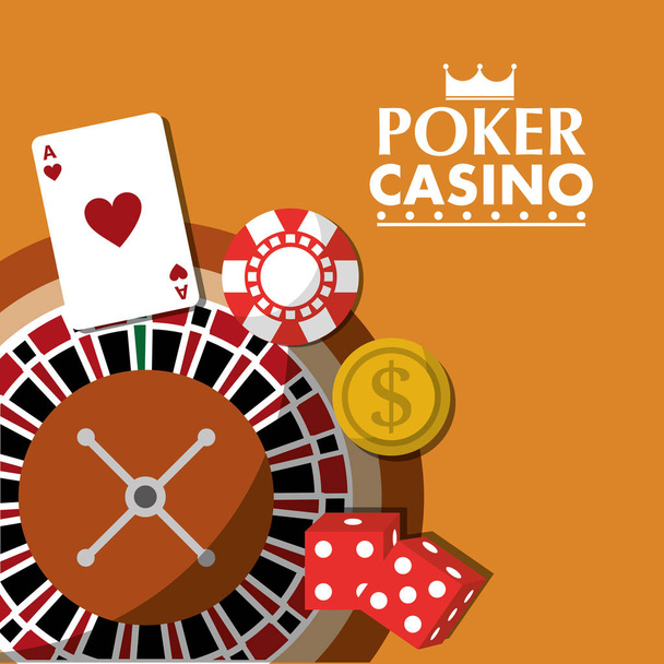poker casino roulette wheel dice money card chip - Vector, Image