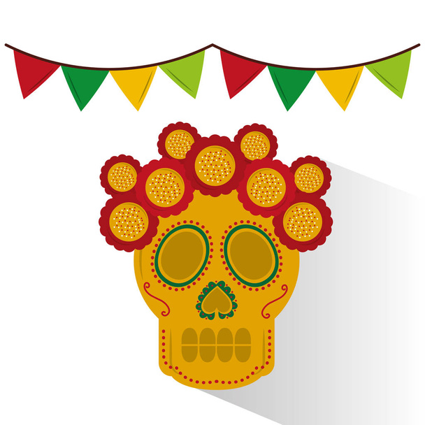 crânio mexicano flor decoração guirlanda cores
 - Vetor, Imagem