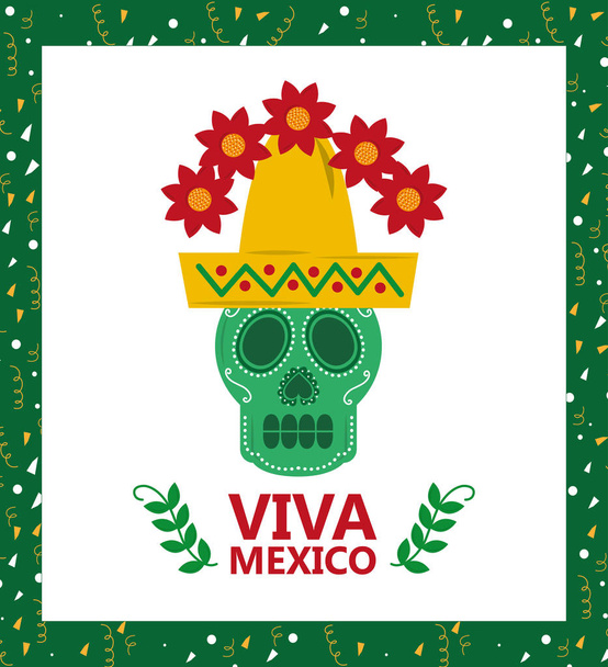 Капелюх мексиканського черепа та квіткова листівка
 - Вектор, зображення