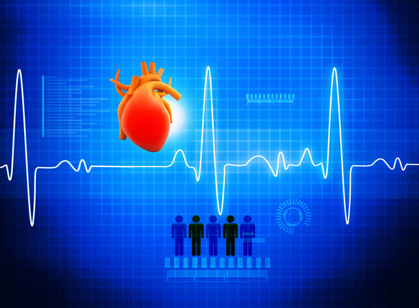 EKG, elektrokardiografie, lékařské a zdravotnické zázemí. 3D vykreslování. - Fotografie, Obrázek