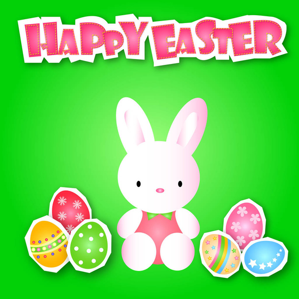 Lovely Easter Day with variety cute egg and pretty rabbit on colorful background - Vector, Image