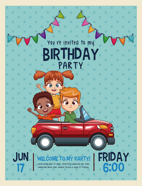 Kinderen verjaardag uitnodigingskaart - Vector, afbeelding