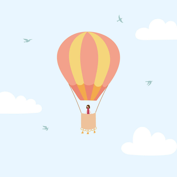 Αερόστατο ζεστού αέρα διάνυσμα με κορίτσι - Διάνυσμα, εικόνα