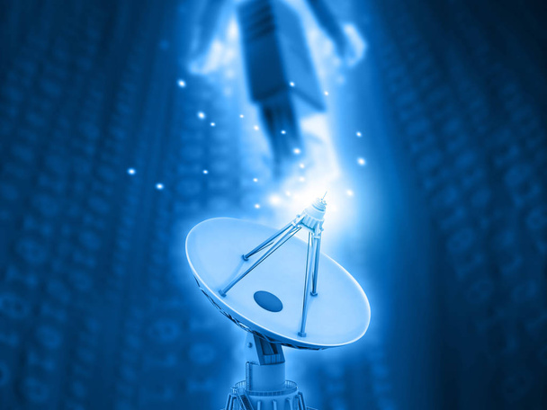 Satellite dish transmission data, global telecommunication background. 3d render 	 - Valokuva, kuva