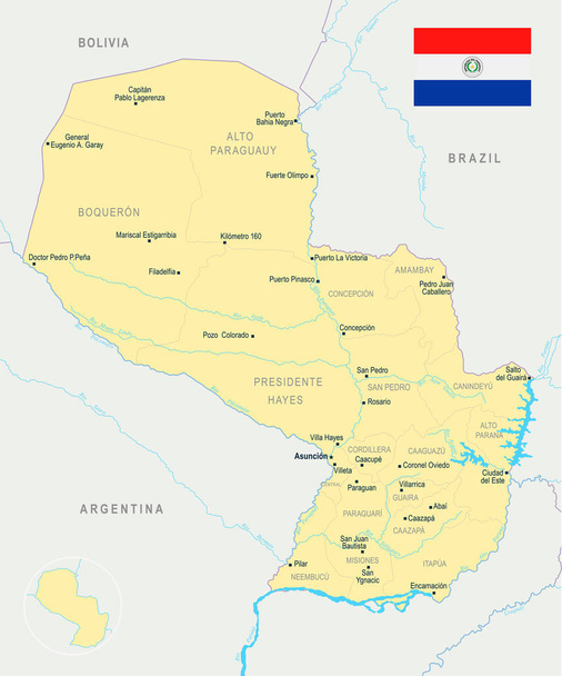Παραγουάη, Χάρτης - λεπτομερείς διανυσματικά εικονογράφηση - Διάνυσμα, εικόνα