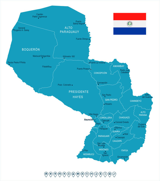 Paraguay - Mapa y bandera - Ilustración vectorial detallada
 - Vector, imagen