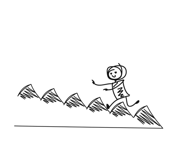 El hombre dando el siguiente paso o logro, dibujos animados dibujado a mano Vector B
 - Vector, imagen