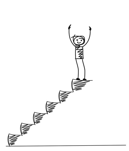 Hombre en la parte superior de las escaleras, dibujos animados dibujado a mano Vector fondo
. - Vector, imagen