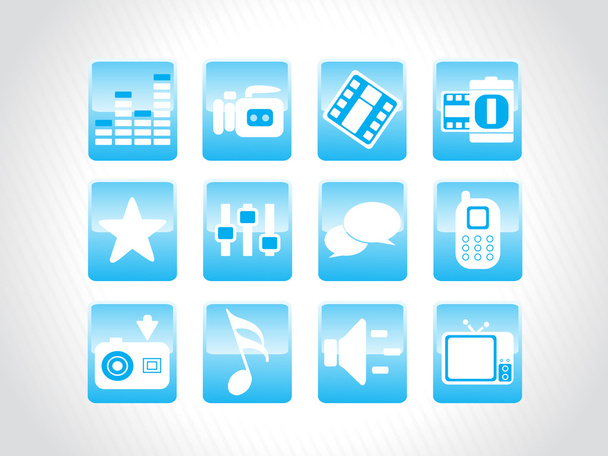Abstract web glassy icons set, blue - Vector, Image