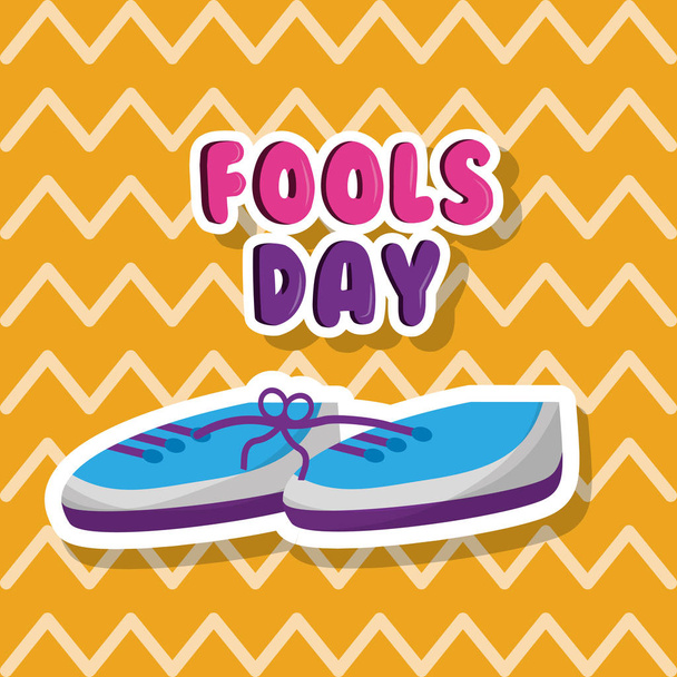 pair shoe with tied laces prank fools day - Vector, Image