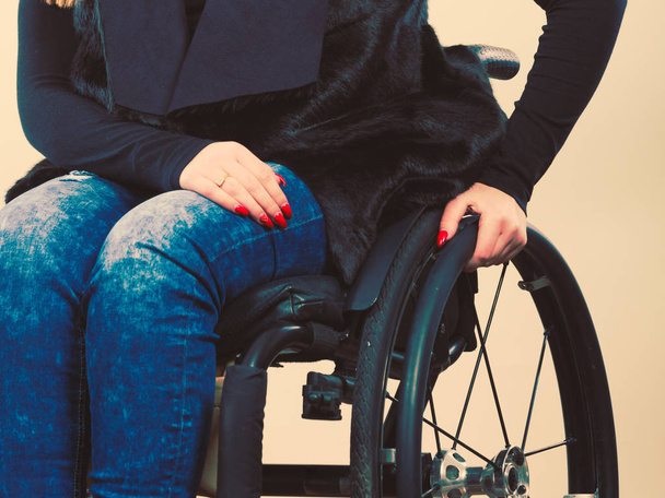 Disabled young girl on wheelchair. - Фото, зображення