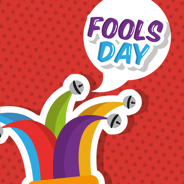 jester hat with speech bubble fools day - Vector, Image