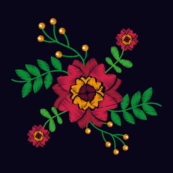 κέντημα με λουλούδια κλωστοϋφαντουργικών παραδοσιακή μόδας - Διάνυσμα, εικόνα