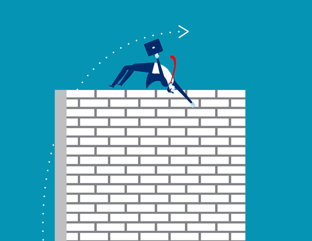 Challenge. Businessman jump a cross wall. Business vector. - Vector, Image