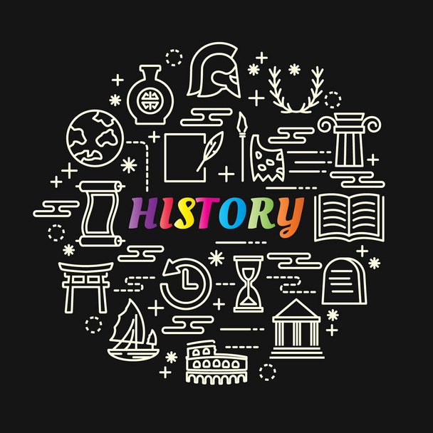 history colorful gradient with line icons set - Vector, Image